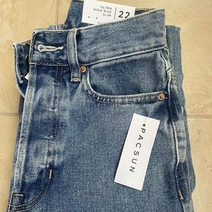 PACSUN Distressed Blue Ultra High Waisted Slim Fit Jeans